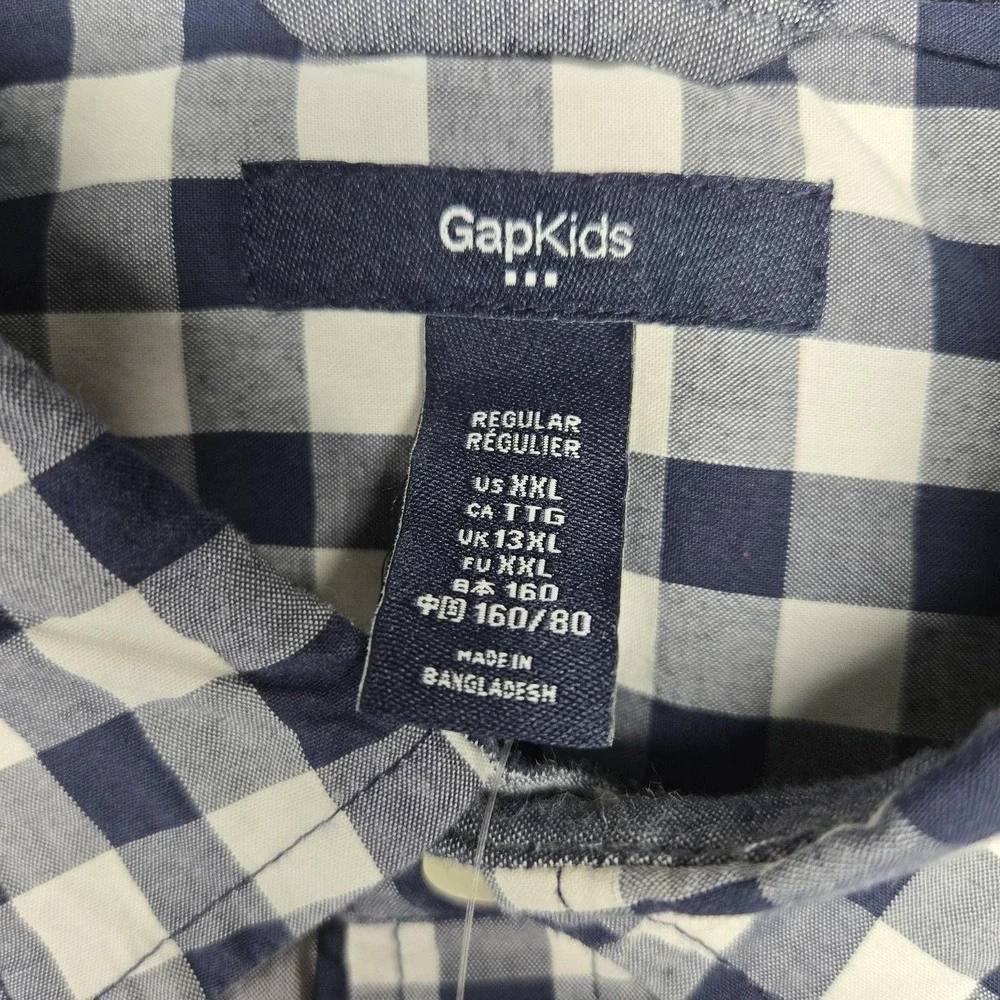 GapKids Shirt‎ Boys 13-14 Years Blue Check Button-Up Long Sleeve Pocket